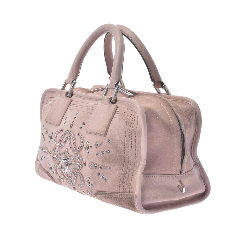 Loewe Handbag Rhinestone Suede Beige Pink Tan Pink